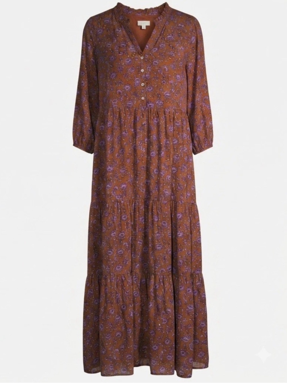 J Jill Boho Tiered Midi Dress in Rust with Purple Paisley size Small